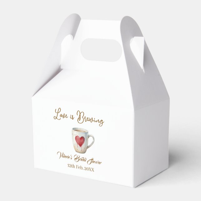 Caixinha De Lembrancinhas Love is Brewing white coffee mug heart bridal show (Frente)