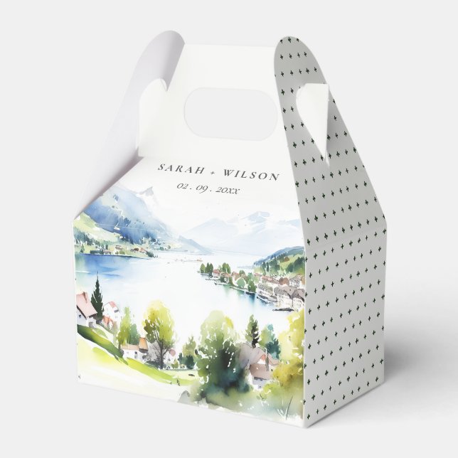 Caixinha De Lembrancinhas Lungern Switzerland Watercolor Landscape Wedding (Frente)