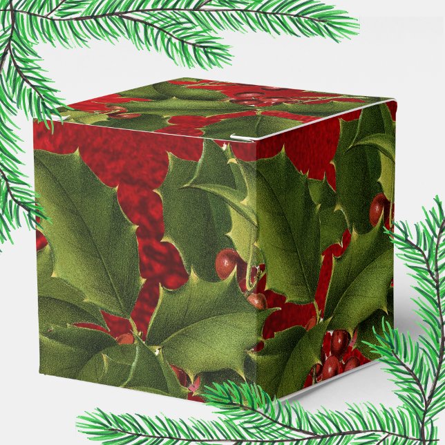 Caixinha De Lembrancinhas Luxe Red Foil, Green Holly, Red Berries (Criador carregado)