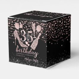 Caixinha De Lembrancinhas Luxo 35º Aniversário Glitter Preto Cor-de-Rosa Mui