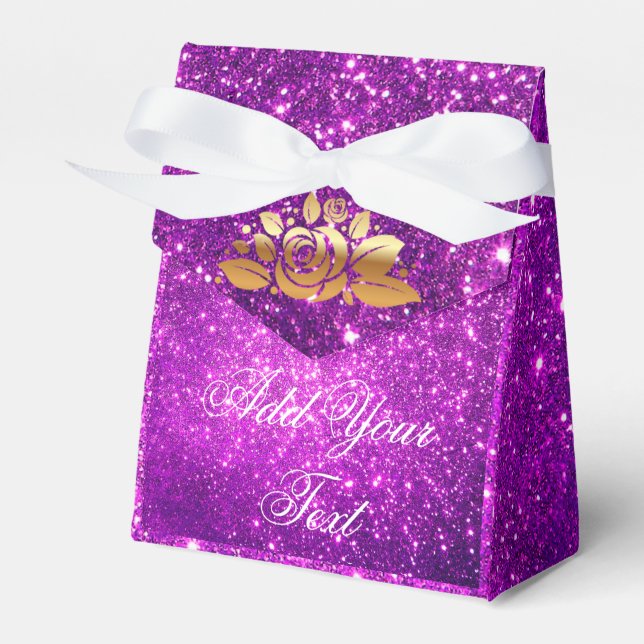 Caixinha De Lembrancinhas Luxo Monogramado Popular Glitter Roxo Dourado (Frente)
