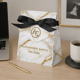 Caixinha De Lembrancinhas Luxury White Marble Gold Monogram Real Estate