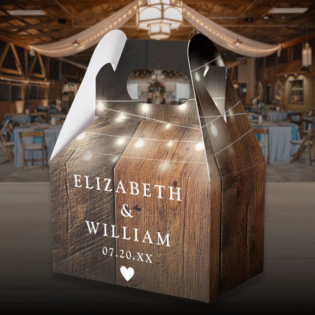 Caixinha De Lembrancinhas Luzes de Corda Rústicas em Madeira de Celeiro Casa (Rustic String Lights Barn Wood Wedding Favor Boxes)