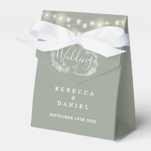 Caixinha De Lembrancinhas Luzes de Corda Verde Salvia Casamento Floral