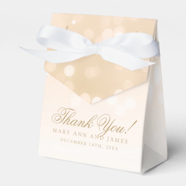 Caixinha De Lembrancinhas Luzes Douradas de Bokeh Sparkle de Casamento Elega (Frente)