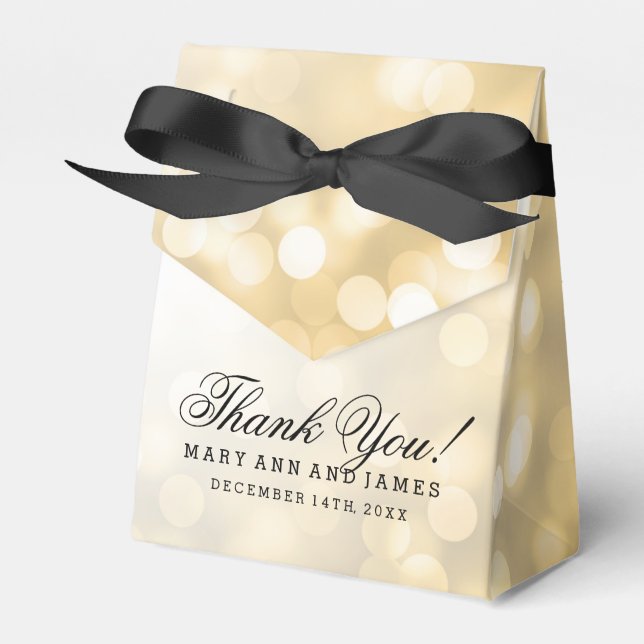 Caixinha De Lembrancinhas Luzes Douradas De Brilho De Casamento Elegante (Frente)