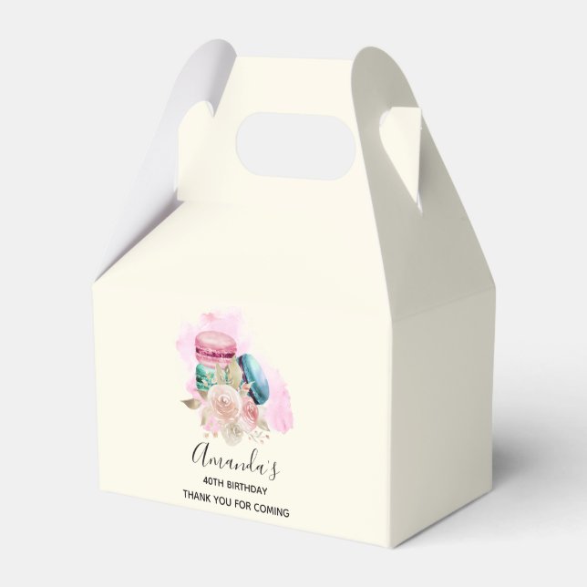 Caixinha De Lembrancinhas Macarões e Flores Coloridos Aquarela (Frente)