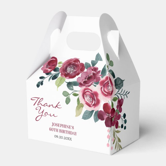 Caixinha De Lembrancinhas Magenta Pink Rose Floral Greenery Birthday (Frente)