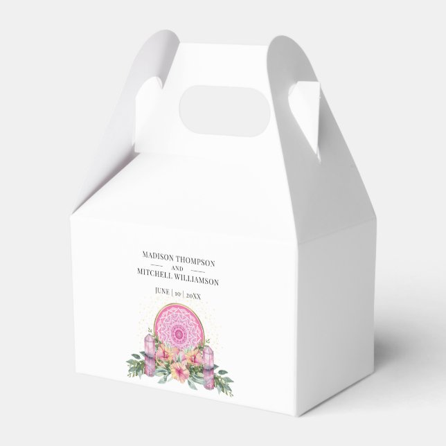 Caixinha De Lembrancinhas Mandala Floral Rosa Cristais Casamento Metafísico (Frente)