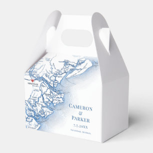 Caixinha De Lembrancinhas Mapa de Savannah Geórgia Elegante Casamento Azul