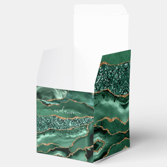 Caixinha De Lembrancinhas Marble Glitter Geode Verde Dourado com Nome (Aberto)