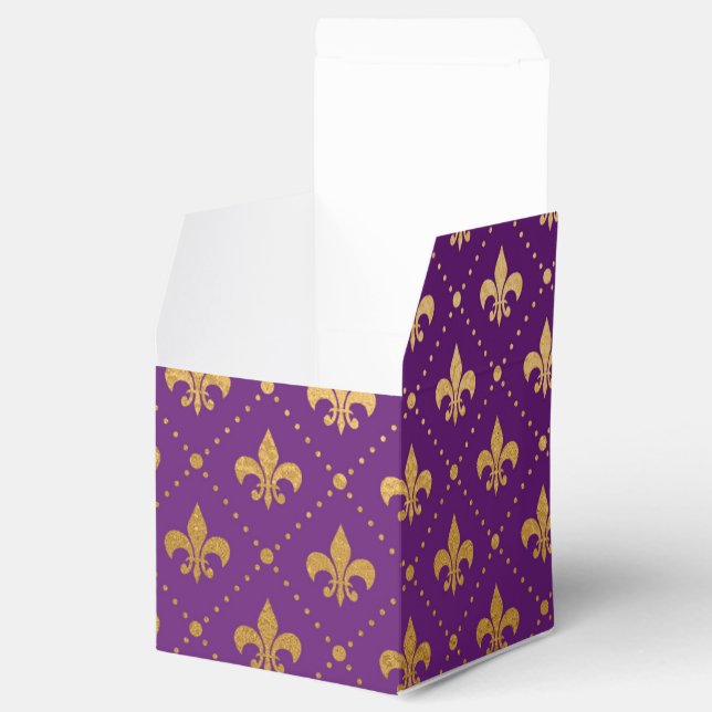 Caixinha De Lembrancinhas Mardi Gras Elegante Ouro Fleur De Lis Squares (Aberto)