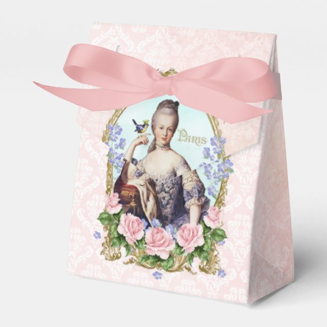 Caixinha De Lembrancinhas Marie Antoinette Pink Damask Rose Favor Box (Frente)
