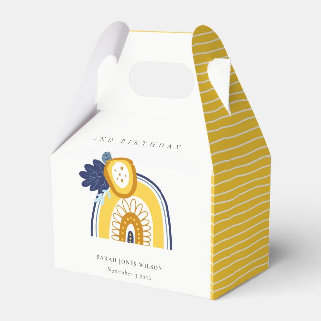 Caixinha De Lembrancinhas Marinho Amarelo Boho Arco Floral Qualquer Idade An (Verso)