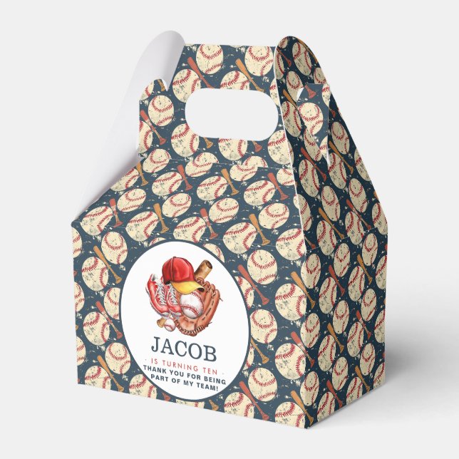 Caixinha De Lembrancinhas Marinho Azul Aniversário de criança de Baseball -  (Frente)