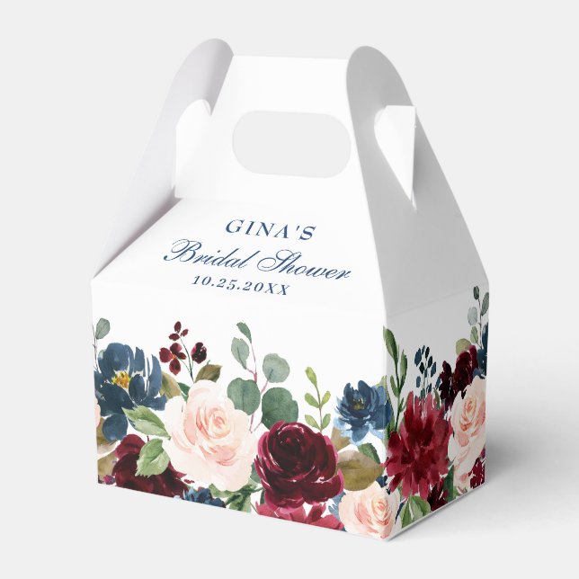 Caixinha De Lembrancinhas Marinho Azul Blush Floral Showe (Frente)