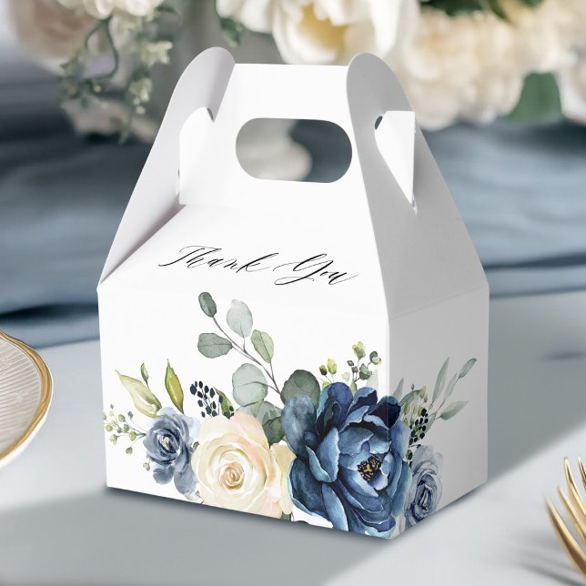 Caixinha De Lembrancinhas Marinho Azul Dusty Champagne Chá de panela de marf (Dusty Blue Navy Champagne Ivory Bridal Shower Thank You Favor Boxes)