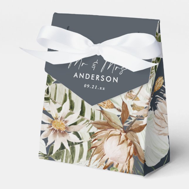 Caixinha De Lembrancinhas Marinho azul moderno tropical elegante mr e mrs (Frente)