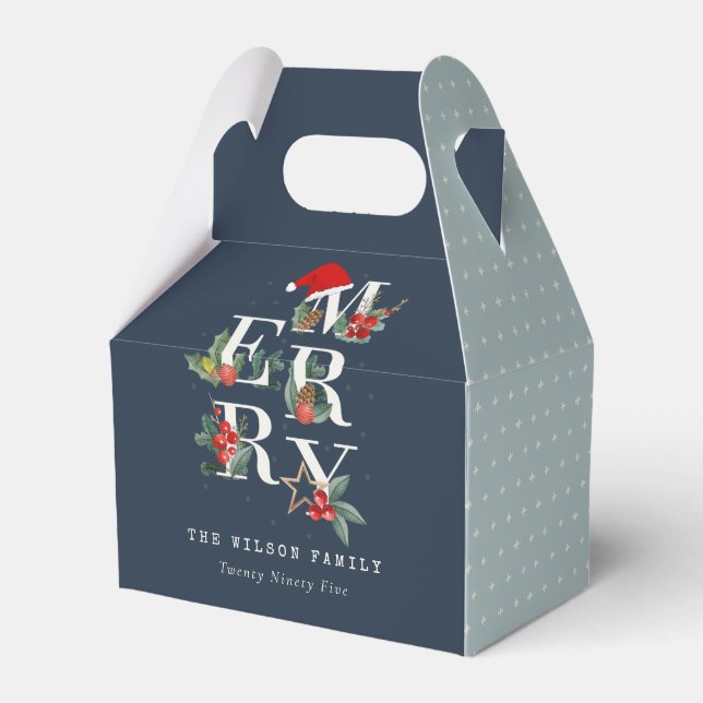 Caixinha De Lembrancinhas Marinho Chic Vermelho Verde Branco Feliz Folhagem  (Frente)