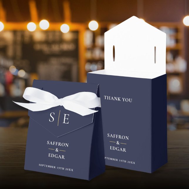 Caixinha De Lembrancinhas Marinho De Monograma Azul E Casamento Dourado (Monogram Navy Blue And Gold Wedding Favor Boxes)