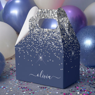 Caixinha De Lembrancinhas Marinho de prata Blue Glitter Girly Monographic No