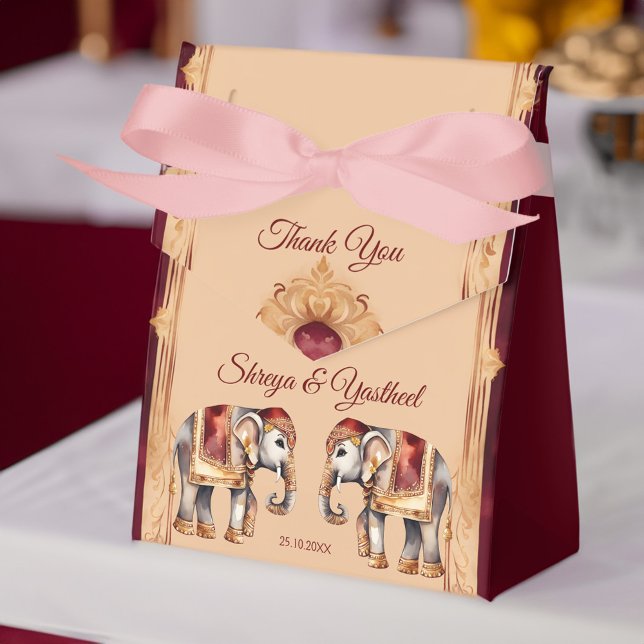 Caixinha De Lembrancinhas Maroon beige Indian Wedelphants modelo (Maroon beige Indian wedding elephants template Favor Box Indian wedding favors elephant favor box)