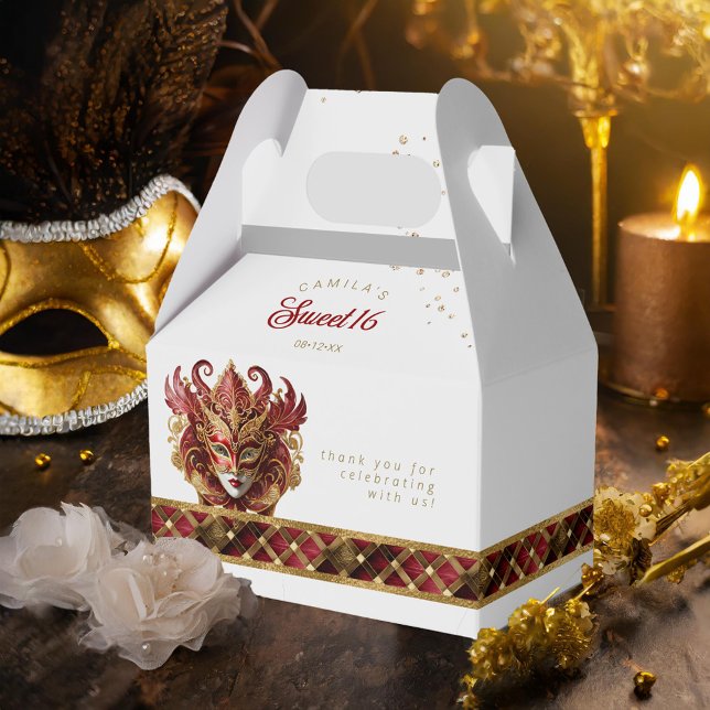 Caixinha De Lembrancinhas Mascarada Mask Motif Harlequin Red Dourado ID1032 (Criador carregado)