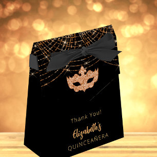 Caixinha De Lembrancinhas Mascarada Quinceanera - ouro-relâmpago preto