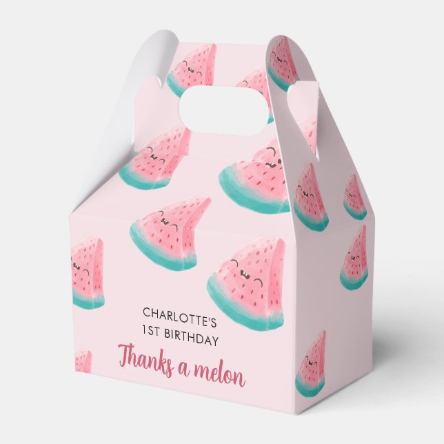 Caixinha De Lembrancinhas Melancia Primeiro Aniversário Obrigado Melão (Frente)