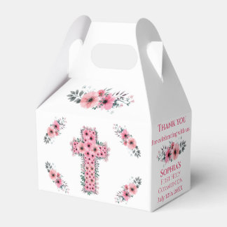 Caixinha De Lembrancinhas Menina Chic Primeira Santa Comunhão Flor Rosa Cruz