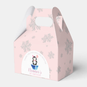 Caixinha De Lembrancinhas Meninas Cute Penguin Winter Pink Aniversário Obrig