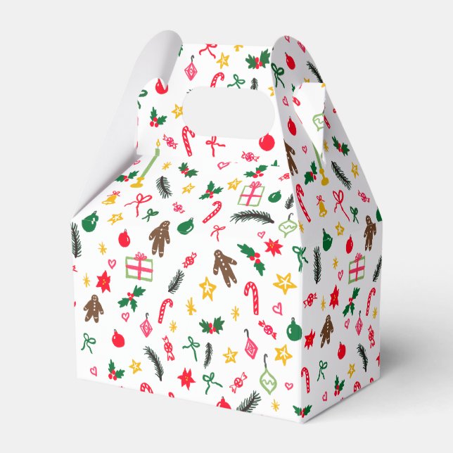 Caixinha De Lembrancinhas Merry Christmas Cute Doodle Whimsical Pattern  (Frente)