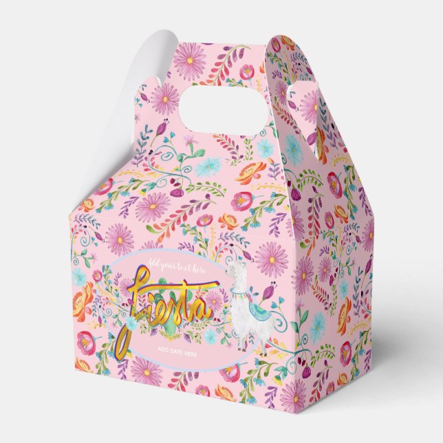 Caixinha De Lembrancinhas Mexicano Fiesta Folk Flower Llama Pink Personaliza (Frente)