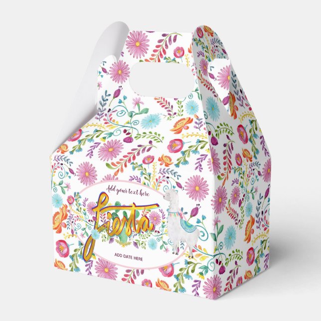 Caixinha De Lembrancinhas mexicano Fiesta Folk Flowers llama Personalizado (Frente)