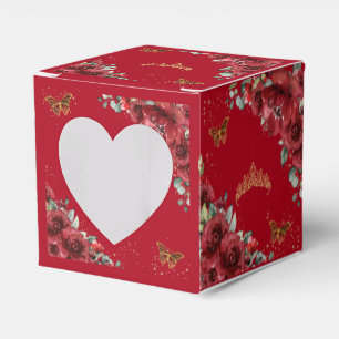 Caixinha De Lembrancinhas Mini Floral Dourada Borboletas Quinceanera 15 XV V