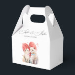 Caixinha De Lembrancinhas Minimalismo com o Casamento de Gatos<br><div class="desc">Fundo branco moderno e minimalista com tipografia preta e ilustração de aquarela de gatos com um laço azul e rosa e coração rosa</div>