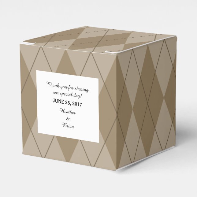 Caixinha De Lembrancinhas Mocha Argyle Boxes de Casamento (Frente)