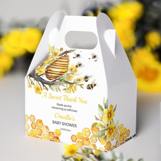Caixinha De Lembrancinhas modelo de chá de fraldas de abelha primavera de ab (Mommy to bee spring honey bee baby shower favors personalized template favor box beehive yellow)