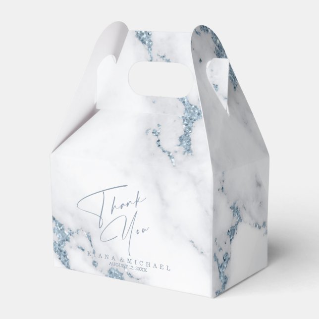 Caixinha De Lembrancinhas Modern Marble Glitter Obrigado V2 Dusty Bl ID816 (Frente)