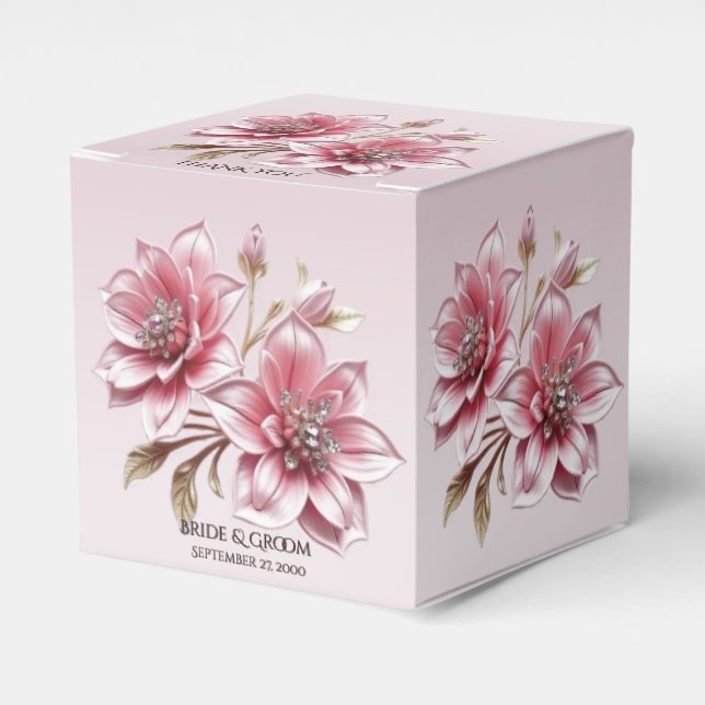 Caixinha De Lembrancinhas Modern Pink Flowers Favor Box (Frente)