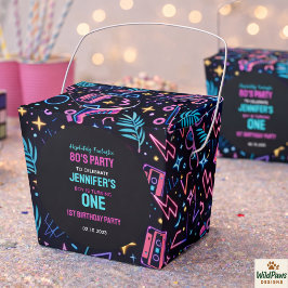 Caixinha De Lembrancinhas Modern Retro Neon 80’s 1st Birthday Party