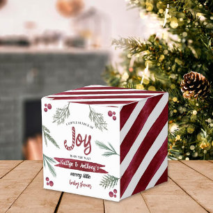 Caixinha De Lembrancinhas Modern Watercolor "Joy" Candy Cane Chá de fraldas