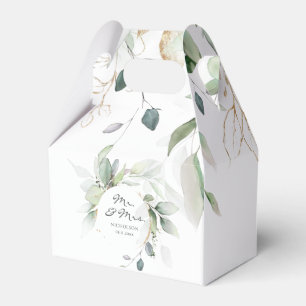 Caixinha De Lembrancinhas Moderno Eucalyptus Greenery Dourado Sr. & Sra. Fav