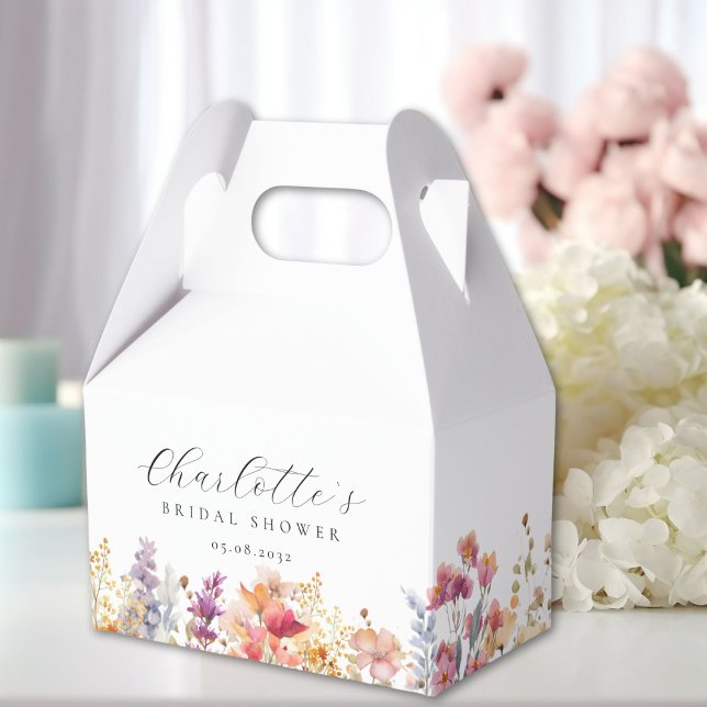 Caixinha De Lembrancinhas Moderno, flor silvestre, chá de noiva (Modern, wildflower, bridal shower favor boxes with your name and date.)