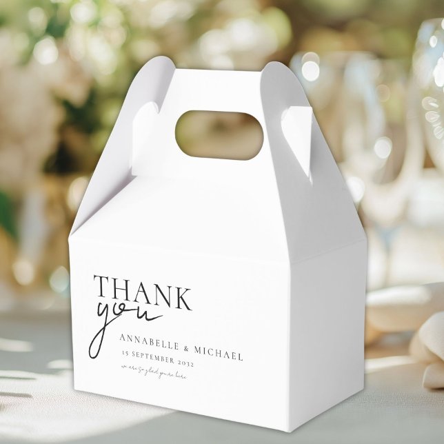 Caixinha De Lembrancinhas Moderno, Mínimo, Branco, Casamento (Personalized, Modern, Minimal, Beige, THANK YOU Wedding Favor Boxes with your Names and Date.)