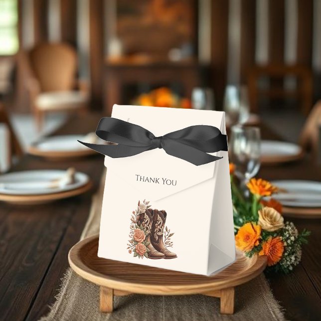 Caixinha De Lembrancinhas Moderno País Elegante - Flores Ocidentais (Country Western-Flowers with Cowboy Boots-Wedding Favor Boxes)