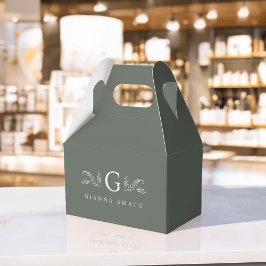 Caixinha De Lembrancinhas Monograma Botânico Verde Elegante e Nome Comercial