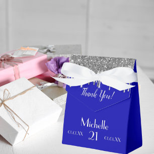 Caixinha De Lembrancinhas Monograma branco azul-real de prata de aniversário