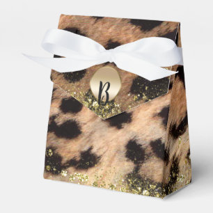 Caixinha De Lembrancinhas Monograma Brilho Dourado Estampa de Leopardo Guepa