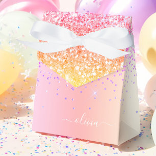 Caixinha De Lembrancinhas Monograma Brilho Pastel Rosa Arco-Íris Dourado Rox